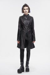 Black Double Buckle Faux Leather Long Women's Punk Coat - Product - 3