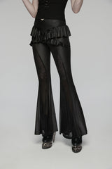 Black Ruffled Women's GothicRuffled Cobweb Pattern Flared Pants - Product - 3