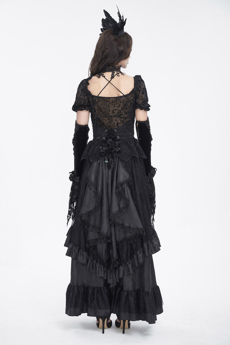 Black Ruffle Lace Drawstring Women's Gothic Skirt - Product - 4