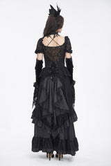 Black Ruffle Lace Drawstring Women's Gothic Skirt - Product - 4