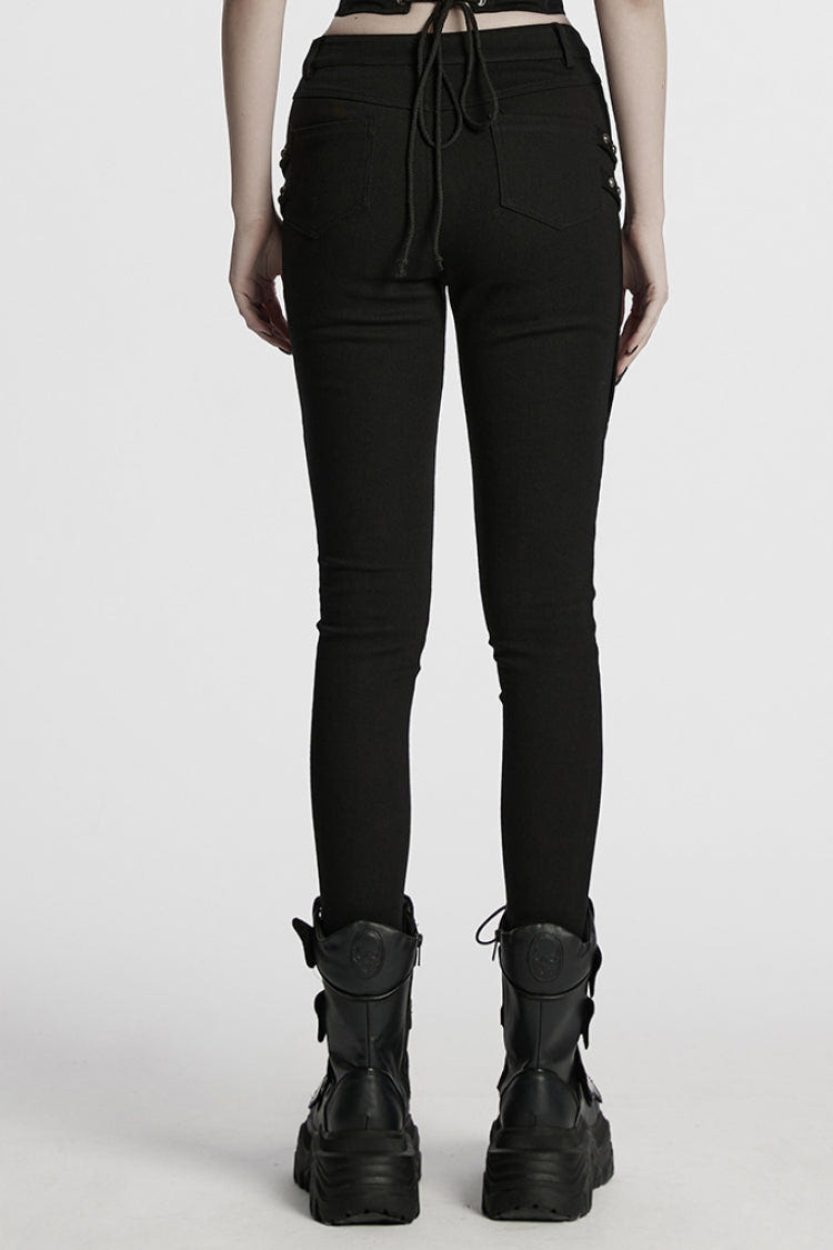 Black Studded Pleated Women's Punk Leggings - Product - 3