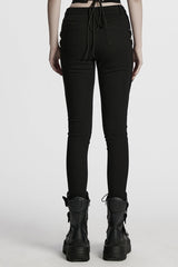 Black Studded Pleated Women's Punk Leggings - Product - 3