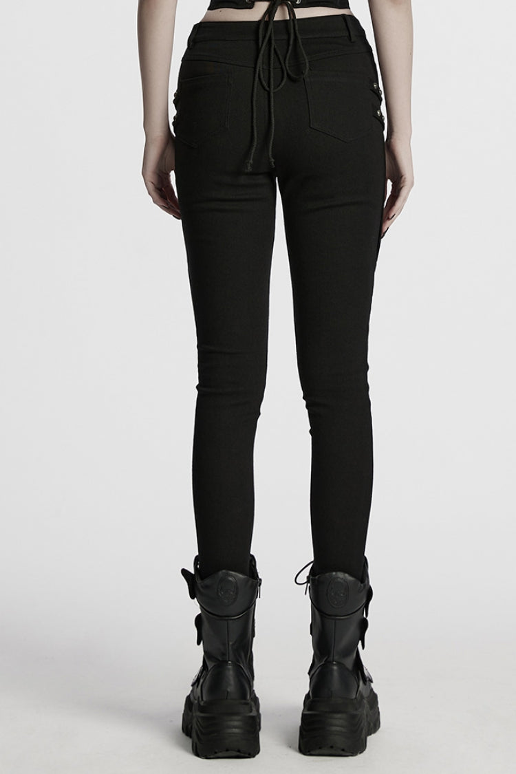 Black Studded Pleated Women's Punk Leggings - Product - 3