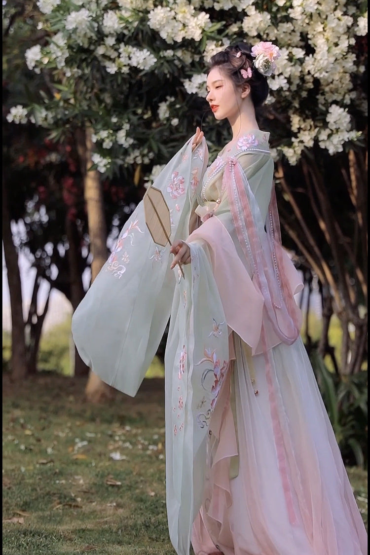Gorgeous Embroidery With Pearl Accessories Women's Sweet Hanfu Dress Full Set 3 Colors - Product - 10