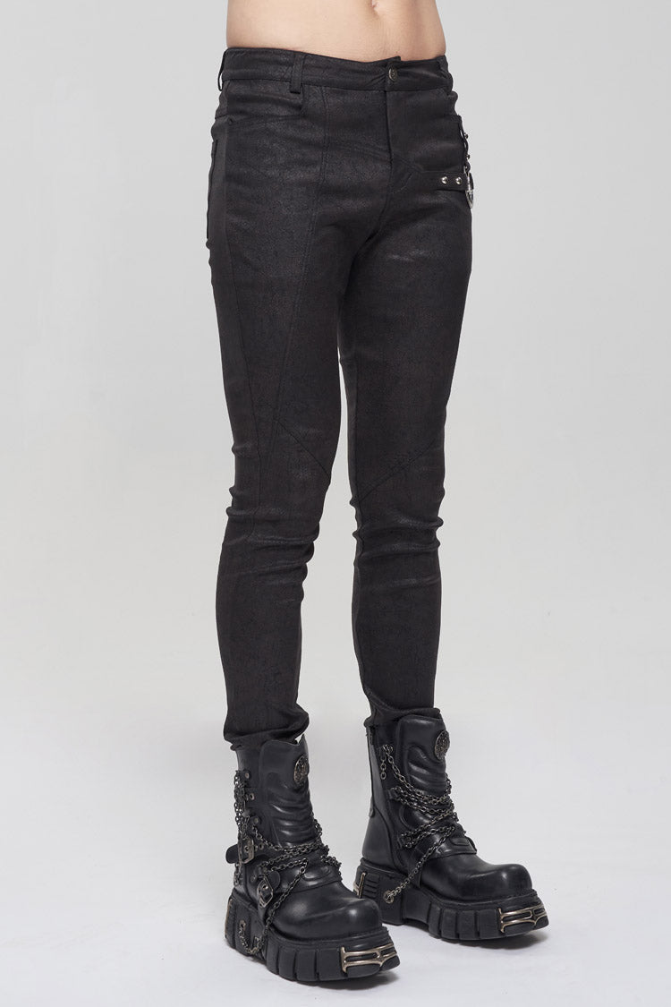 Black Basic Funds Metal Pentagram Crackle Punk Slim Men's Pants - Product - 7