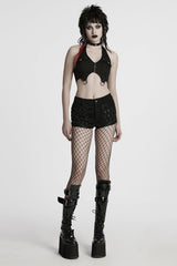 Black Stitching Mesh Distressed Women's Punk Shorts - Product - 4