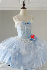 Blue/White Porcelain Printed Ruffled Bow Lace Sweet Plus Size Lolita Jsk Dress(Short Version) - Product - 3