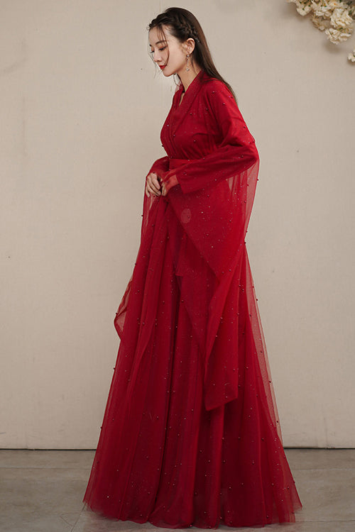 Red Elegant Ancient Costume Sweet Hanfu Dress - Product - 5