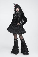 Black Multi-Layered Lace Lace-Up Buckled Pleated Women's Gothic Luxurious Royal  Leg Warmers - Product - 11