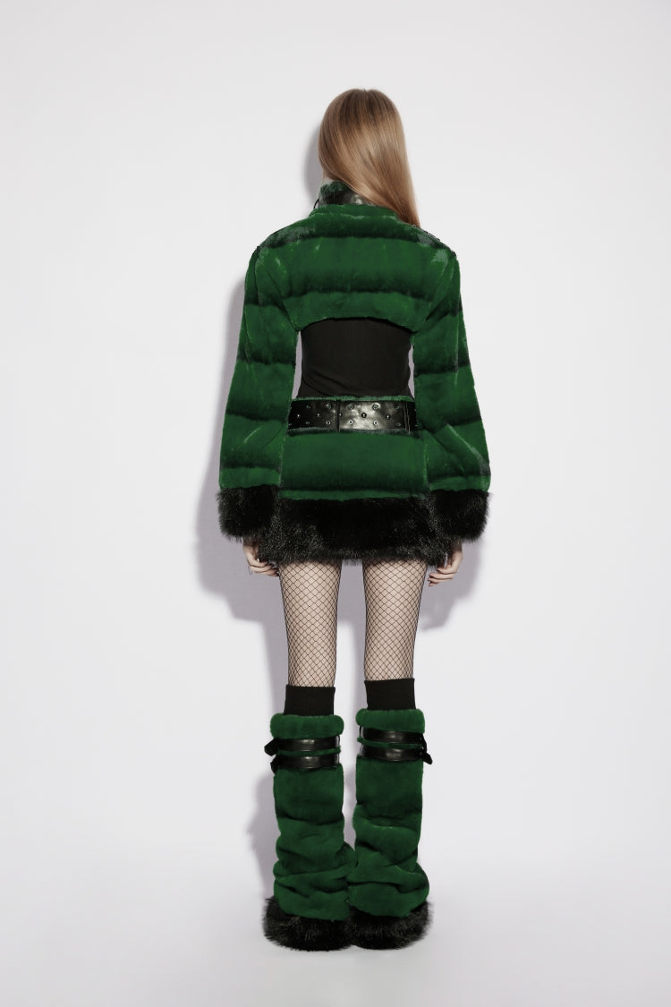 Green Women's Punk Faux Fur Skirt with Belt - Product - 4