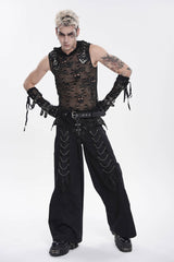 Black Sleeveless Slim  Skull Hooded Mesh Eyelet Men's Punk Cool Vest - Product - 13