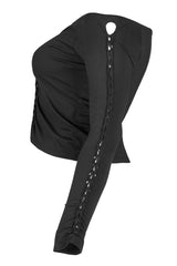 Black Elasticity Knitting Tie Braid Sexy Off The Shoulder Long Sleeve Women's Plus Size Gothic T-Shirt - Product - 6