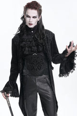Black Stand Collar Swallow-tailed Long Sleeves Lace Men's Gothic Jacket - Black - 1