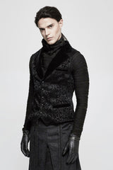 Black Jacquard Velvet Gothic Vintage V Collar Print Mens Vest - Product - 2