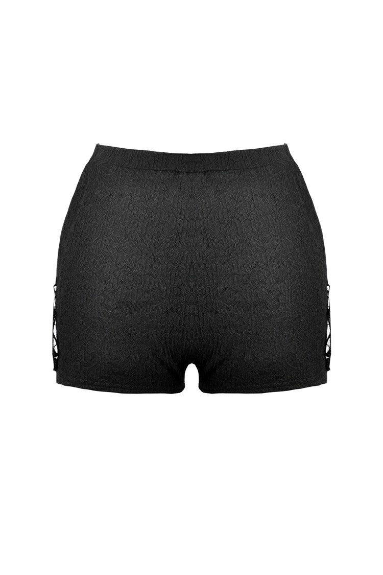 Black Floral Lace Sides Women's Gothic Short Leggings - Product - 3