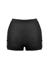 Black Floral Lace Sides Women's Gothic Short Leggings - Product - 3