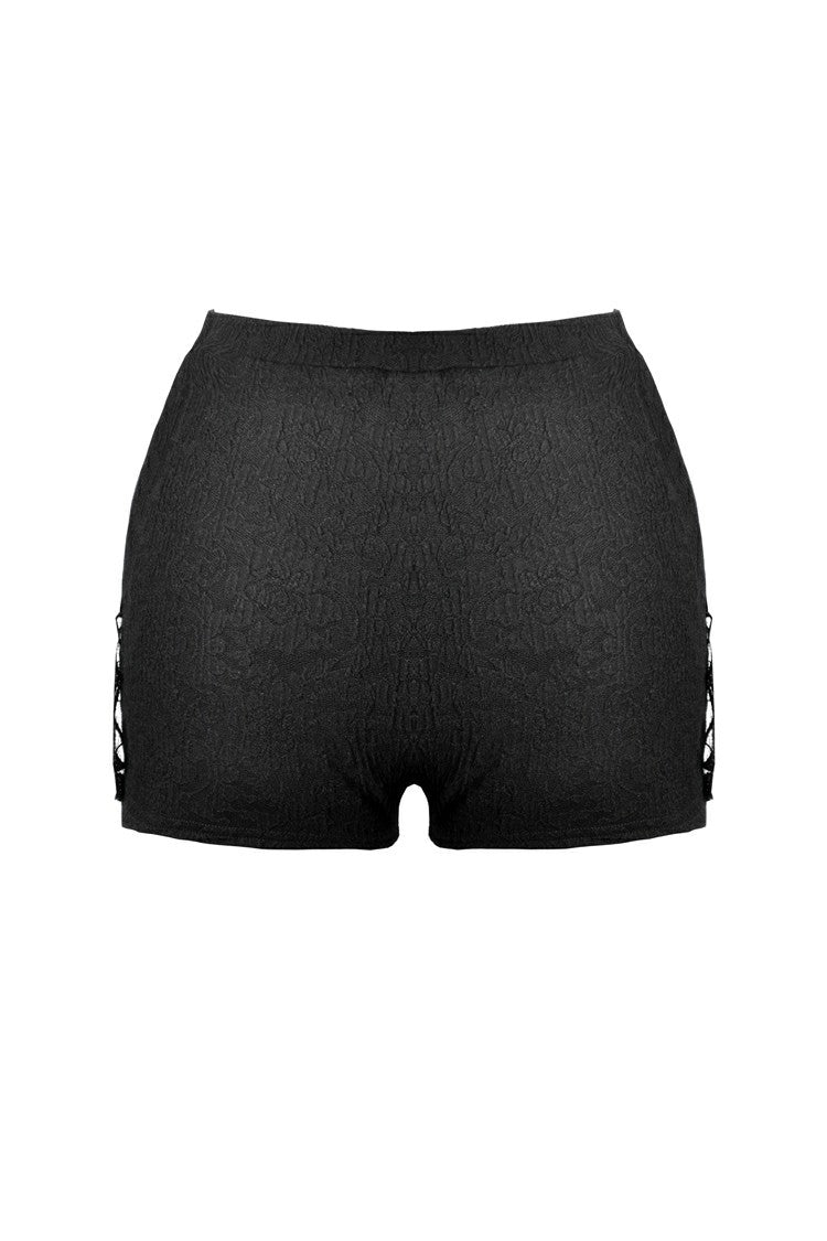 Black Floral Lace Sides Women's Gothic Short Leggings - Product - 3