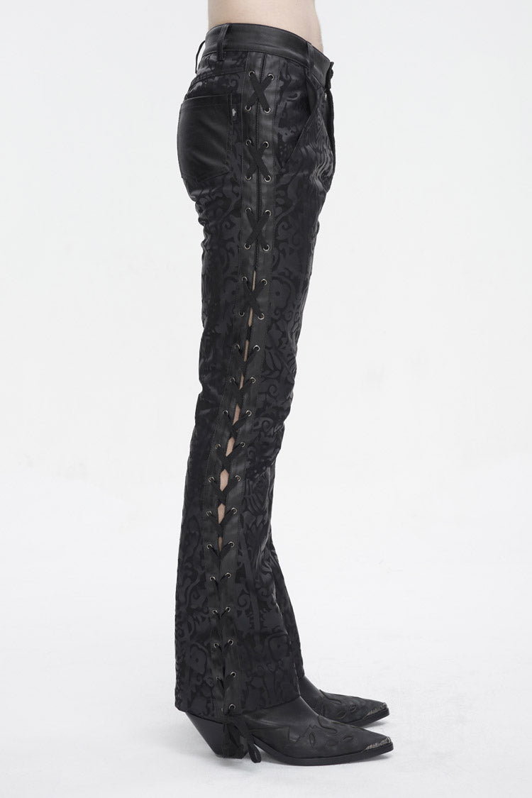 Black Lace Up Totem Printed Men's Punk Flared Pants - Product - 4