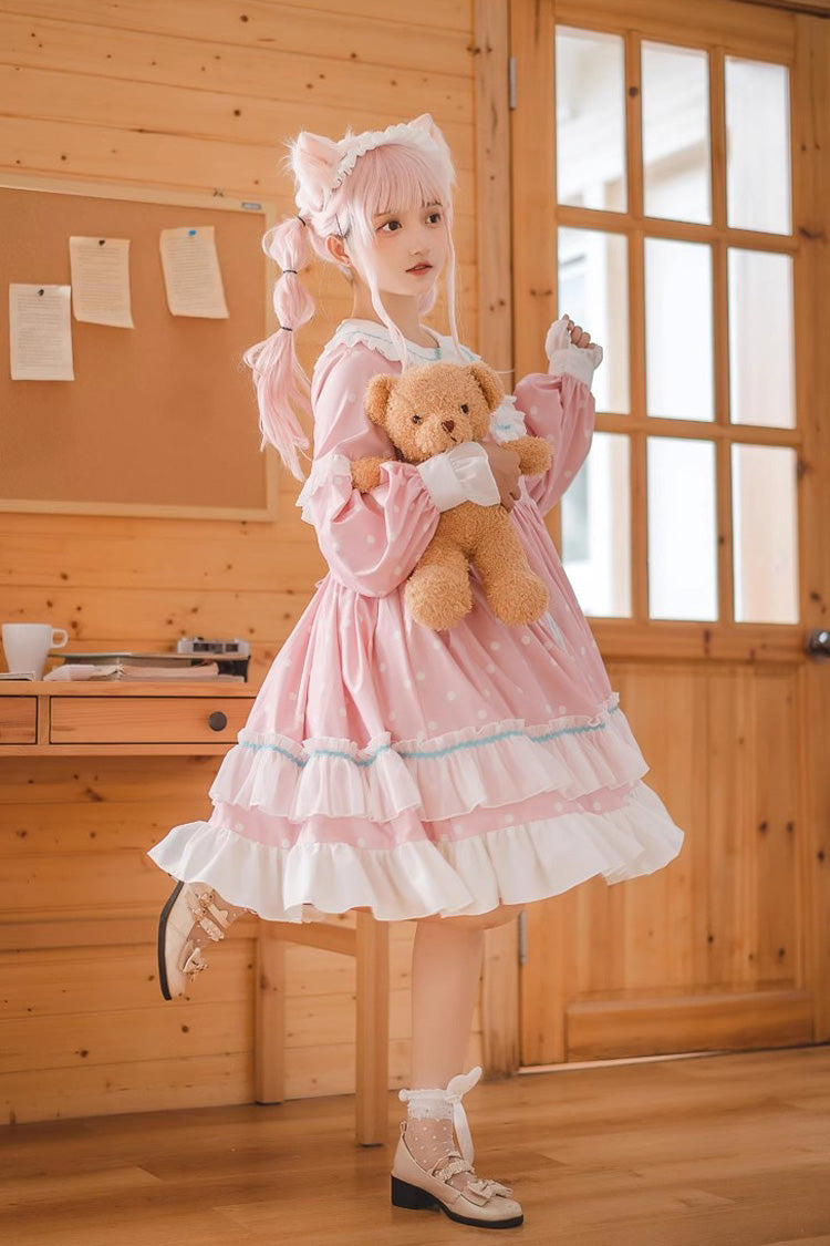 Toffee Bobo Long Sleeves Double Layer Print Ruffle Sweet Lolita Dress 2 Colors - Product - 5