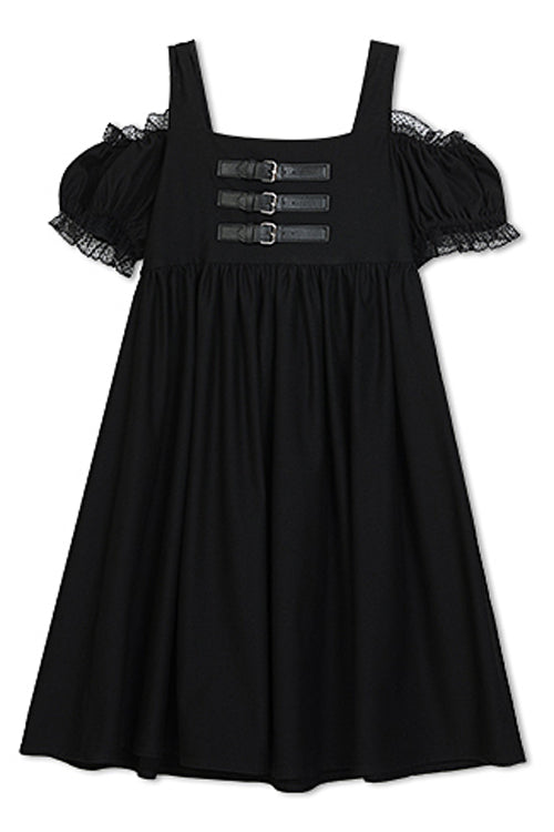 Black Puff Short Sleeve High Waisted Two Ways To Wear Before And After Sweet Lolita Dress - Product - 10