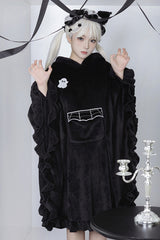 Black Bat Ruffle Hooded Sweet Lolita Coat Cloak - Product - 9