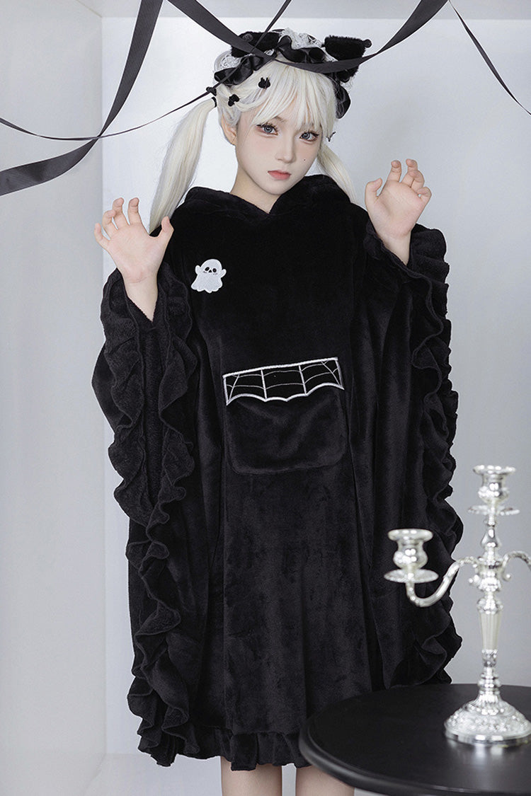 Black Bat Ruffle Hooded Sweet Lolita Coat Cloak - Product - 9