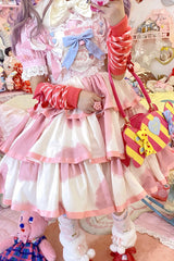 Pink Sleeveless Triple-Layered Cow Print Ruffle Bowknot Sweet Lolita Jsk Dress - Product - 3