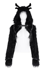 Black Long Sleeves Hooded Women's Gothic Chain Buckle-up Horn Cape - Product - 3