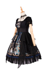 Black Lace Short Sleeve God Redemption Print Gothic Lolita Dress - Product - 5
