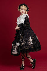 Round Collar Ruffled Long Sleeves Reunion World Print Classic Lolita OP Dress - Product - 4