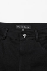 Black Triangular Stitching Mesh Buckle Women's Punk Pants - Product - 5