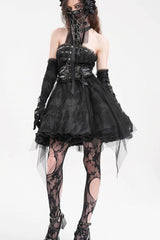 Black Halterneck Backless A-Line Women's Gothic Punk Short Dress - Product - 6