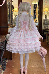 Pink [Little Lovetine] Multi-Layered Ruffle Bowknot Lace Sweet Gorgeous Lolita Jsk Dress - Product - 5