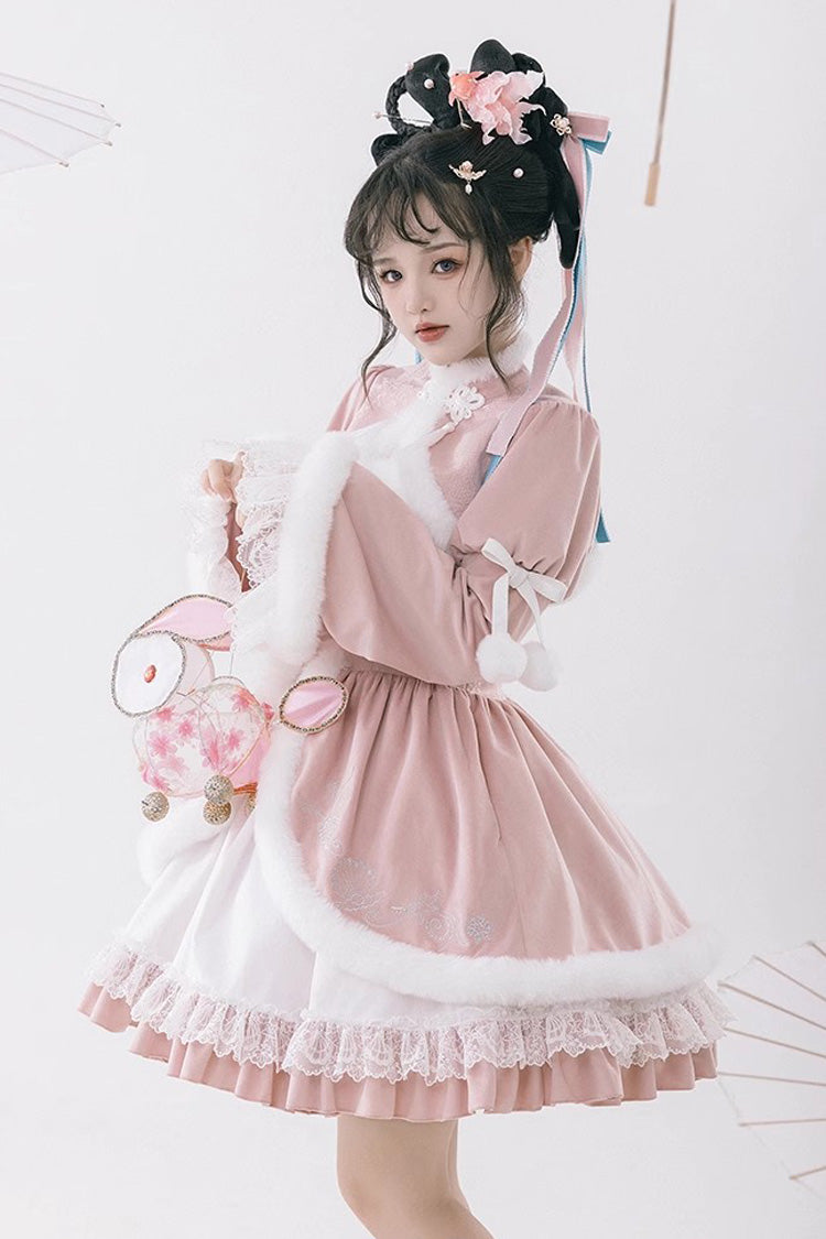 White/Pink Ruffle Cardigan Chinese Style Princess Sweet Lolita Jsk Dress - Product - 8