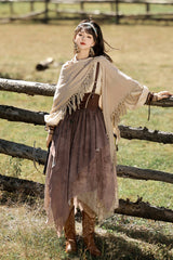 Brown [Sunset Yellow Sand] Print Irregular Asymmetric Classic Vintage Lolita Dress Set - Product - 5