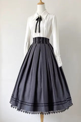 Grey [Griffin’s Pact] Striped Printed Ruffled Gothic Lolita Skirt Vest Set - Skirt - 5