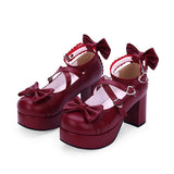 Bowknot Round-toe Sweet Lolita High Heel Shoes - Red - 4