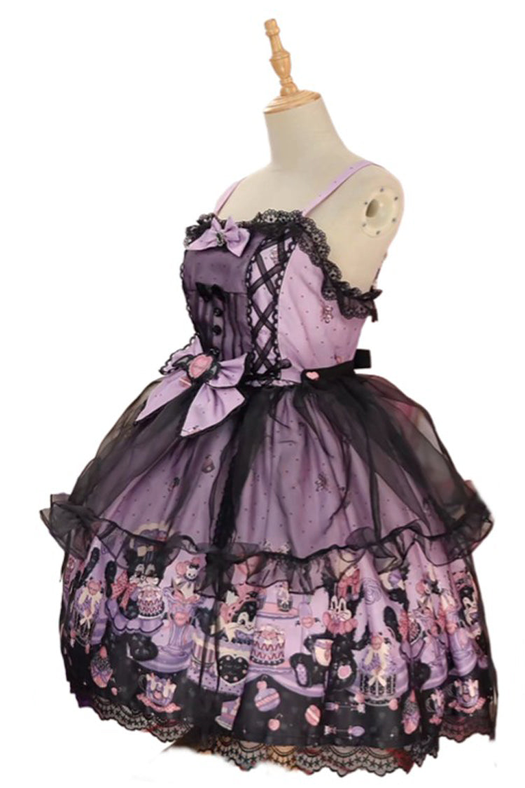 Purple [Devil Cat] Print Ruffle Bowknot Lace Gothic Lolita Jsk Dress (Plus Size Support) - Product - 9
