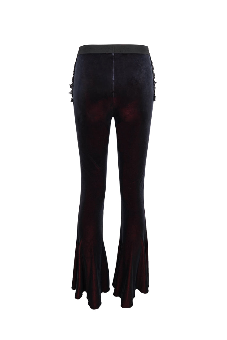 Black/Red Velvet Low-Rise Ribbon Cutout Flare Women's Gothic Pants - Product - 9