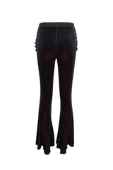 Black/Red Velvet Low-Rise Ribbon Cutout Flare Women's Gothic Pants - Product - 9