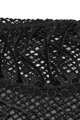 Black Hollow Embroidery Lace Sheer Mesh Adjustable Drawstring Womens Gothic Vest - Product - 7