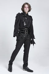 Black Stand Collar Long Puff Sleeves Men's Gothic Batlike Blouse - Product - 9