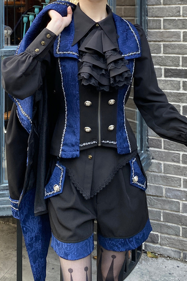 Black/Blue Hot Stamping Embroidery Ouji Handsome Cool Lolita Vest - Product - 4