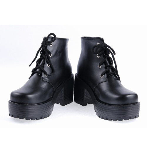 Black Patent Leather High Heels Platform Classic Lolita Shoes - Product - 3