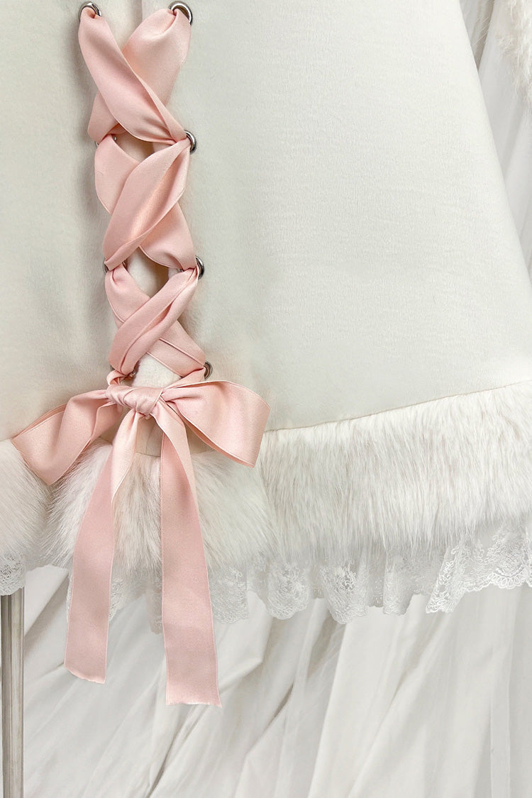 Ivory Cloud-Like Plush Bunny Ear Embroidered Bow Lace Sweet Lolita Cape Coat - Product - 10