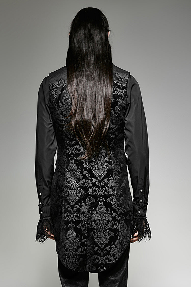 Black Victorian Swallow Tail Sleeveless Print Mens Gothic Vest - Product - 3