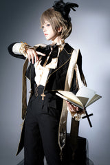 Black Long Sleeves Print Gothic Prince Handsome Ouji Lolita Swallowtail Coat - Product - 4