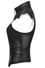 Black Sleeveless Hollow Stretch Knitted Stitching Womens Bat Wings Steampunk Vest - Product - 8
