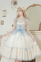Ivory [Sea Salt Iced Tea] Square Collar Flying Sleeves Ruffle Fishbone Sweet Lolita Jsk Long Dress - Product - 3