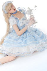 Blue Multi-layer Ruffle Bowknot Lace-Up Ballet Style Sweet Princess Lolita Tiered Dress - Product - 8